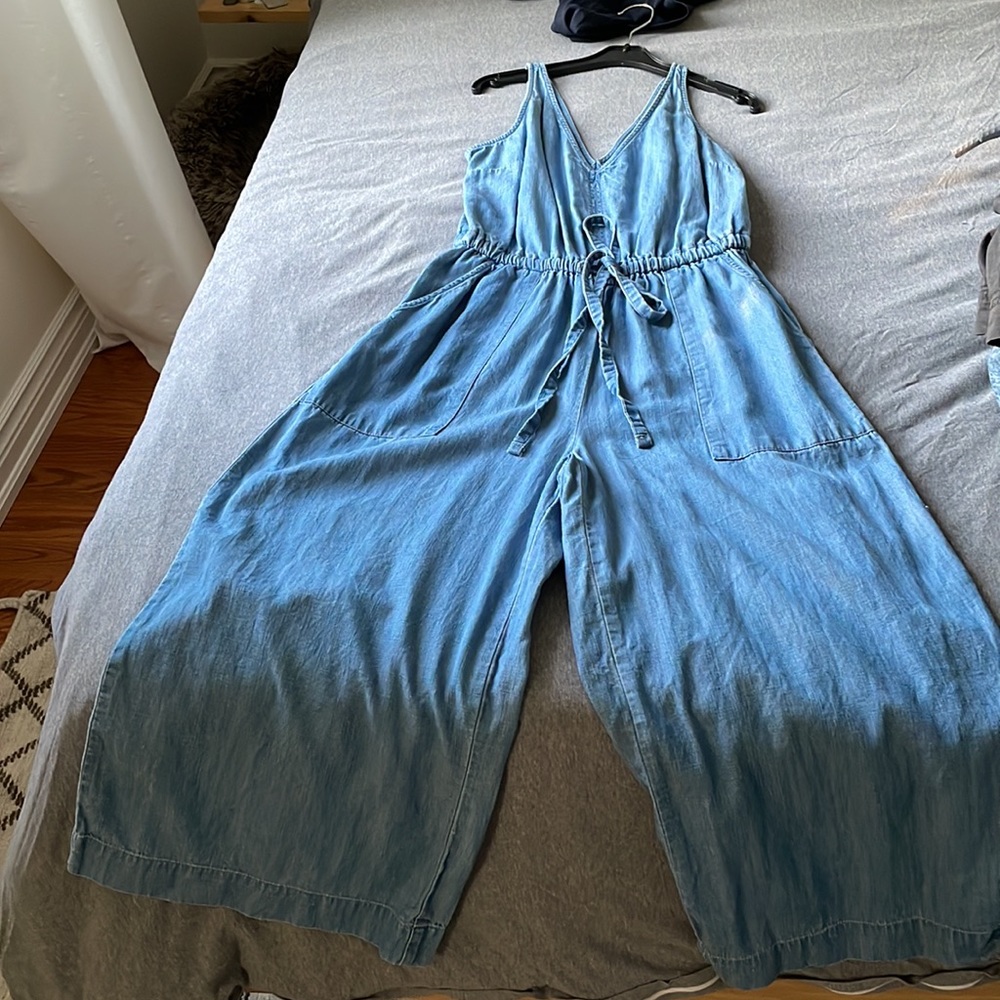 Denim wide leg cropped overalls